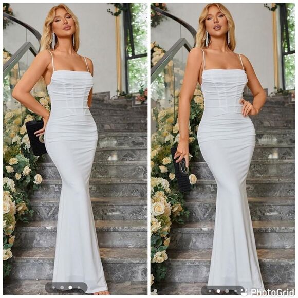 NWT Elegant Sexy Mermaid White Wedding Body Con Long Gown - Picture 2 of 16
